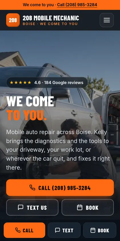 208 Mobile Mechanic website on a phone