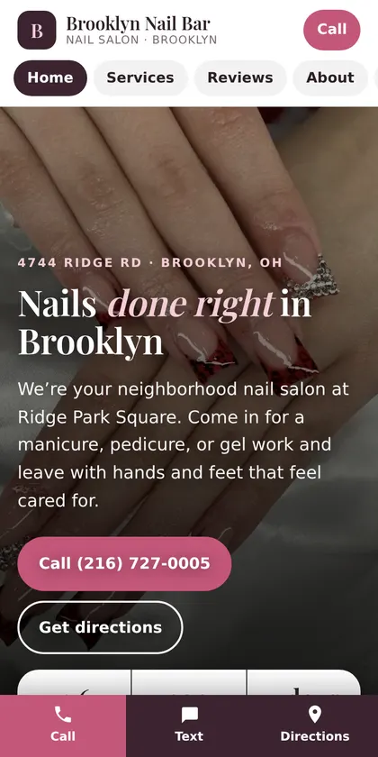 Brooklyn Nail Bar website on a phone