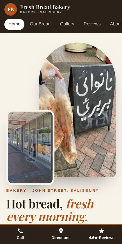 Fresh Bread Bakery website on a phone