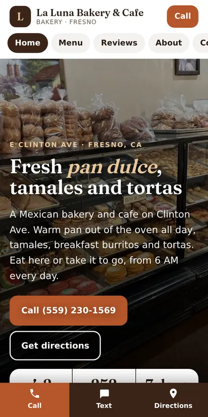 La Luna Bakery & Cafe website on a phone