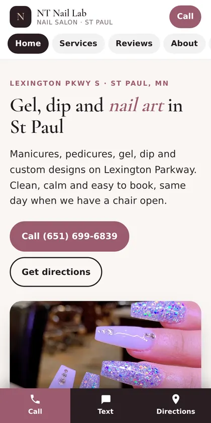 NT Nail Lab website on a phone